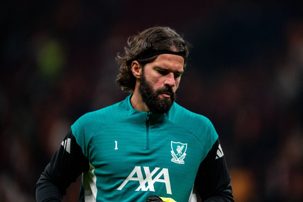 Alisson Becker of Liverpool FC warms up during the UEFA Champions League match between Galatasaray and Liverpool at the Rams Park on September 30, 2025 (Photo by Yagiz Gurtug / Middle East Images via AFP) (Photo by YAGIZ GURTUG/Middle East Images/AFP via Getty Images)