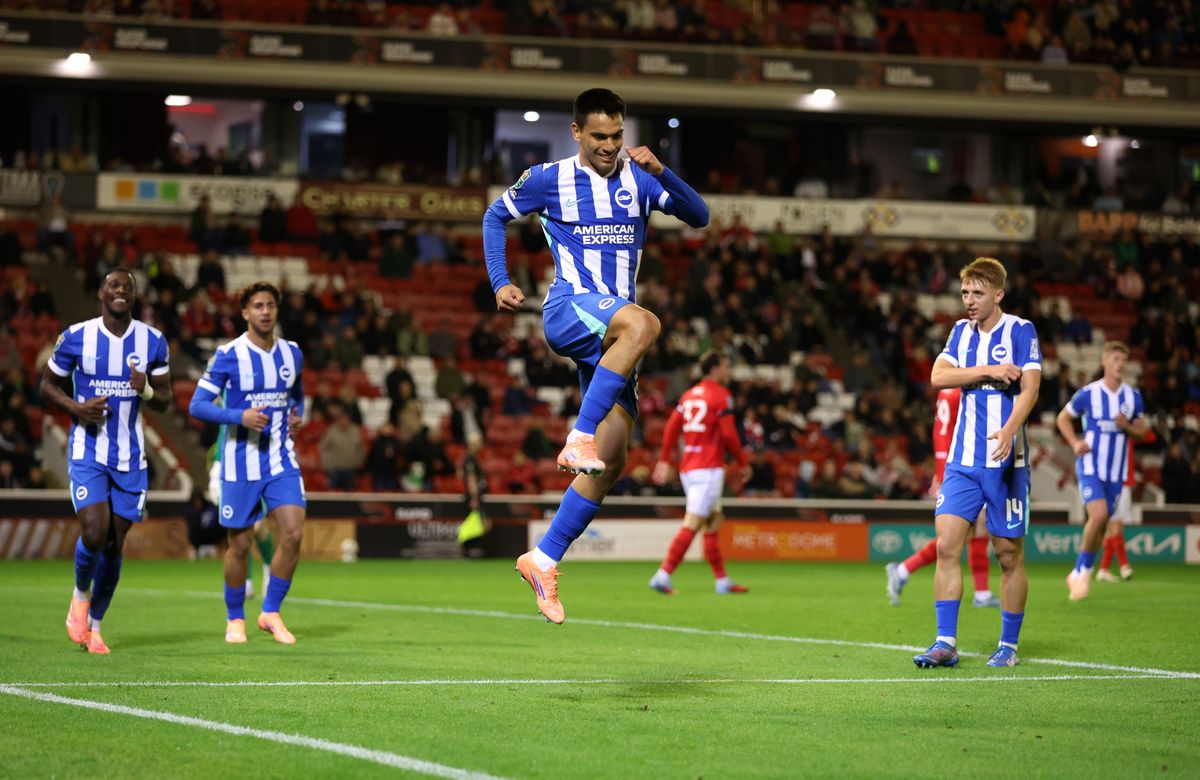 Diego Gomez celebrates scoring for Brighton