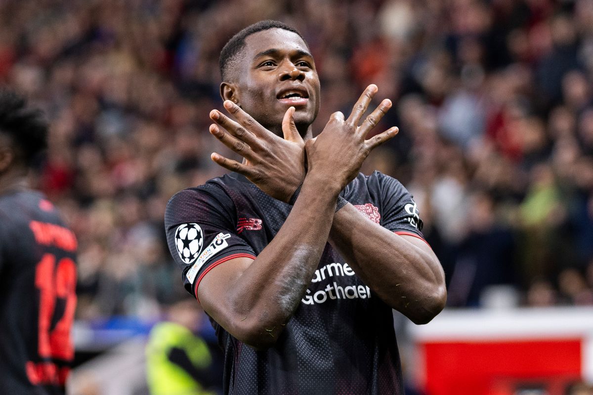 LEVERKUSEN, GERMANY - OCTOBER 1: Christian Kofane of Leverkusen celebrates scoring the 1:0 goal during the UEFA Champions League 2025/26 League Phase MD2 match between Bayer 04 Leverkusen and PSV Eindhoven at BayArena on October 1, 2025 in Leverkusen, Germany. (Photo by Mika Volkmann/Getty Images)