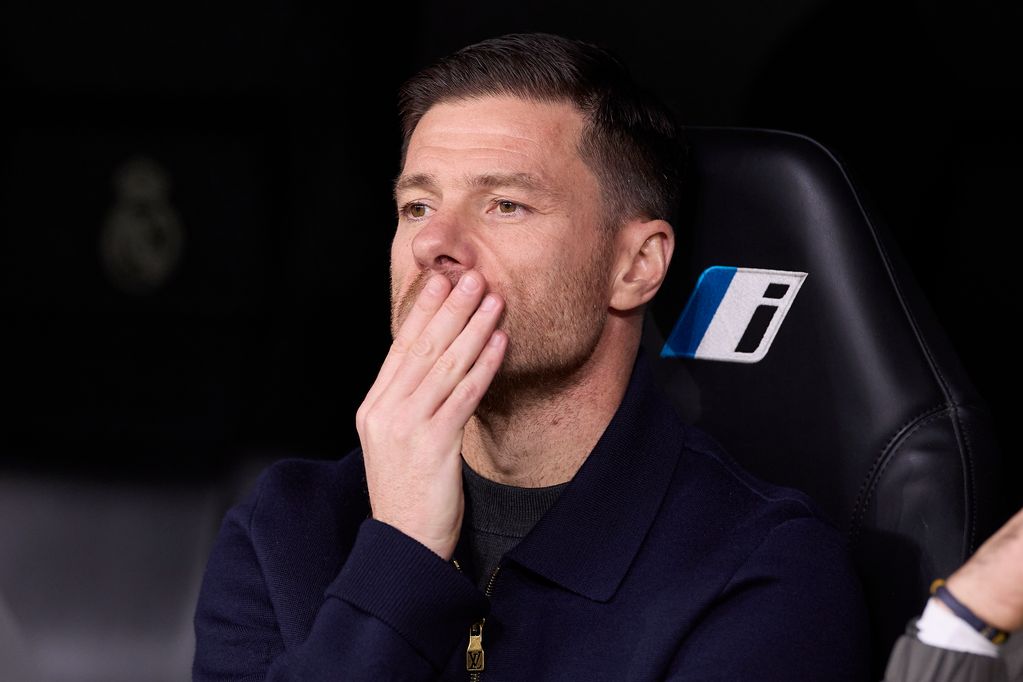 Xabi Alonso, the head coach of Real Madrid CF, seen in action during the La Liga EA Sports 2025/2026 week 17 football match between Real Madrid CF and Sevilla FC at Santiago Bernabeu Stadium