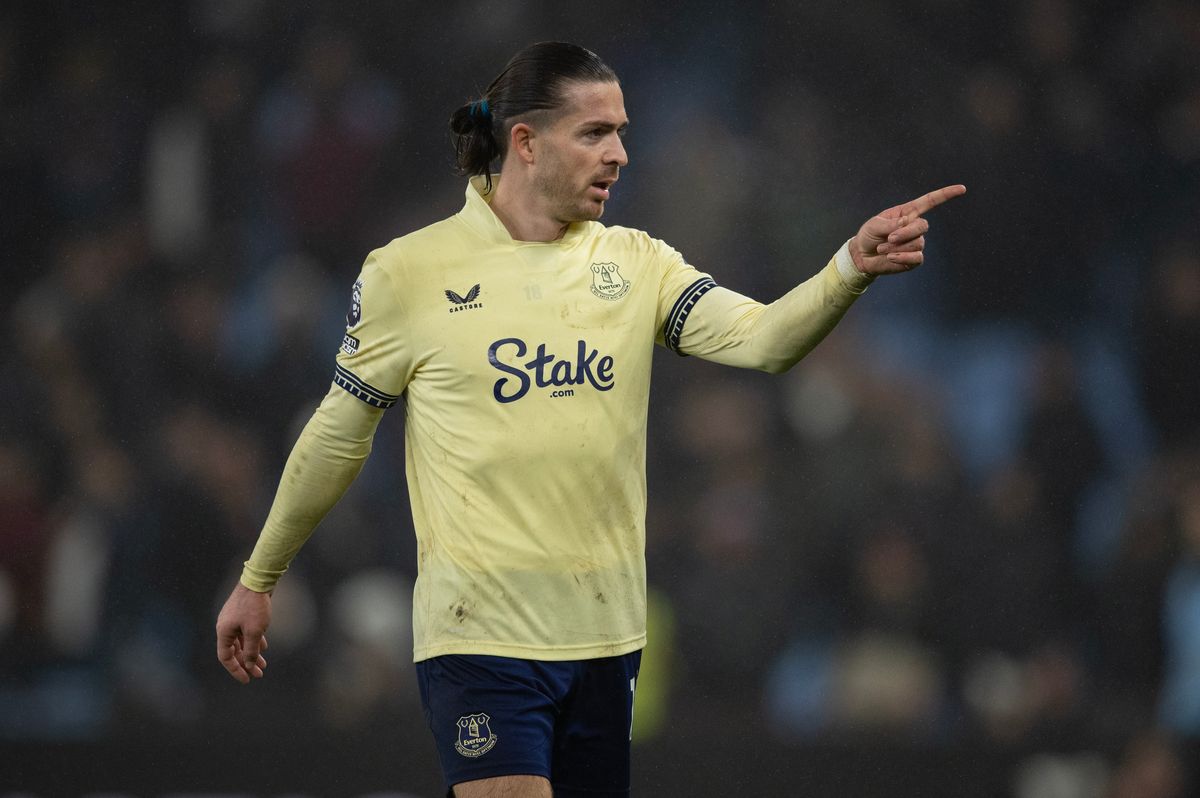 Jack Grealish in action for Everton against Aston Villa