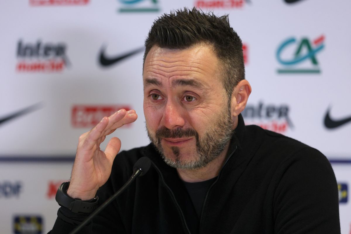 Head Coach Roberto De Zerbi of Olympique de Marseille speaks after the French Cup match between Olympique de Marseille and Stade Rennais at Orange Velodrome on February 3, 2026 in Marseille, France