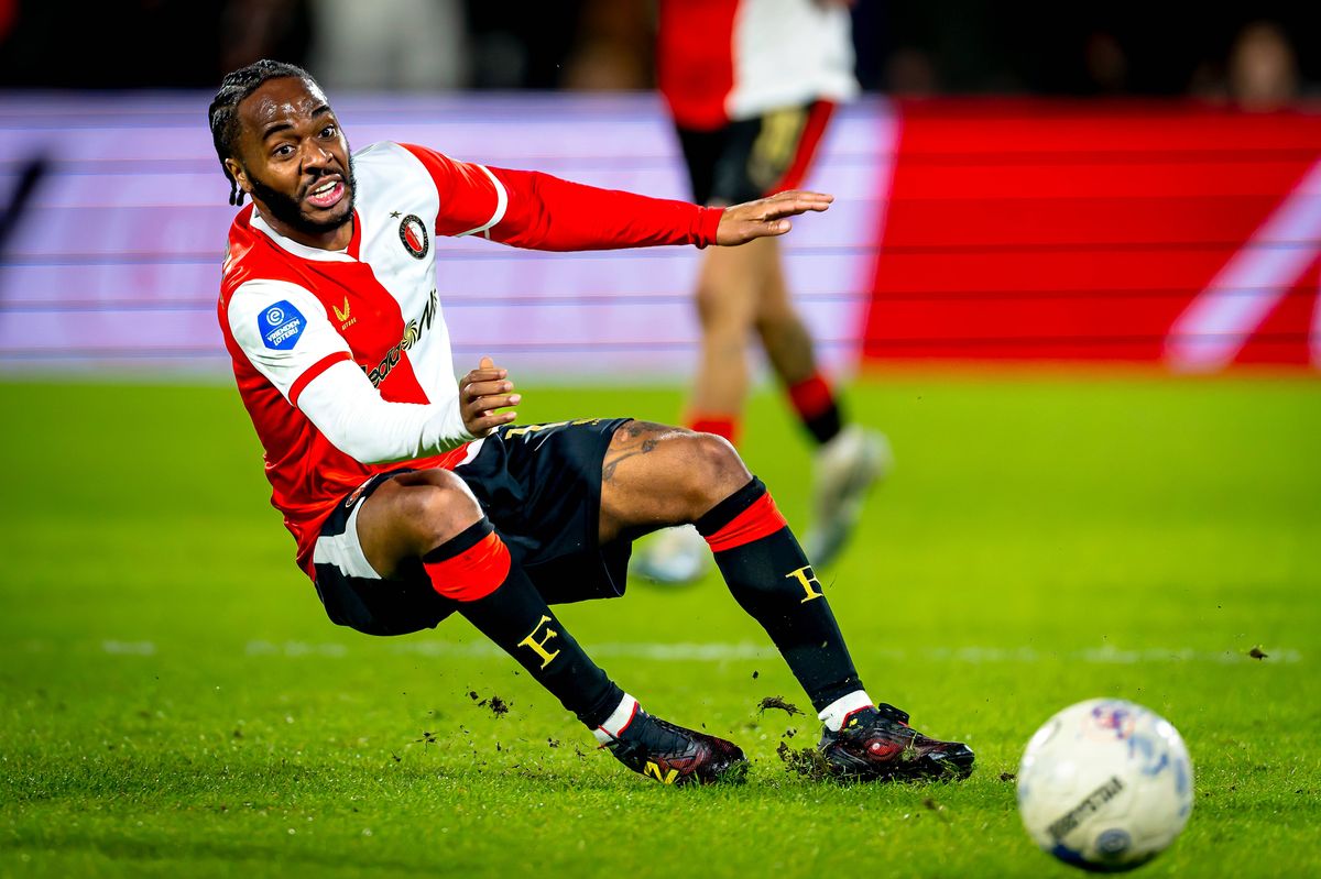 SC Feyenoord Rotterdam forward Raheem Sterling plays during the match SC Feyenoord Rotterdam vs SC Telstar at the Stadium De Kuip for the Dutch Vriendenloterij Eredivisie season 2025-2026 in Rotterdam, Netherlands, on February 22, 2026. (Photo by Marcel van Dorst / EYE4IMAGES/NurPhoto via Getty Images)
