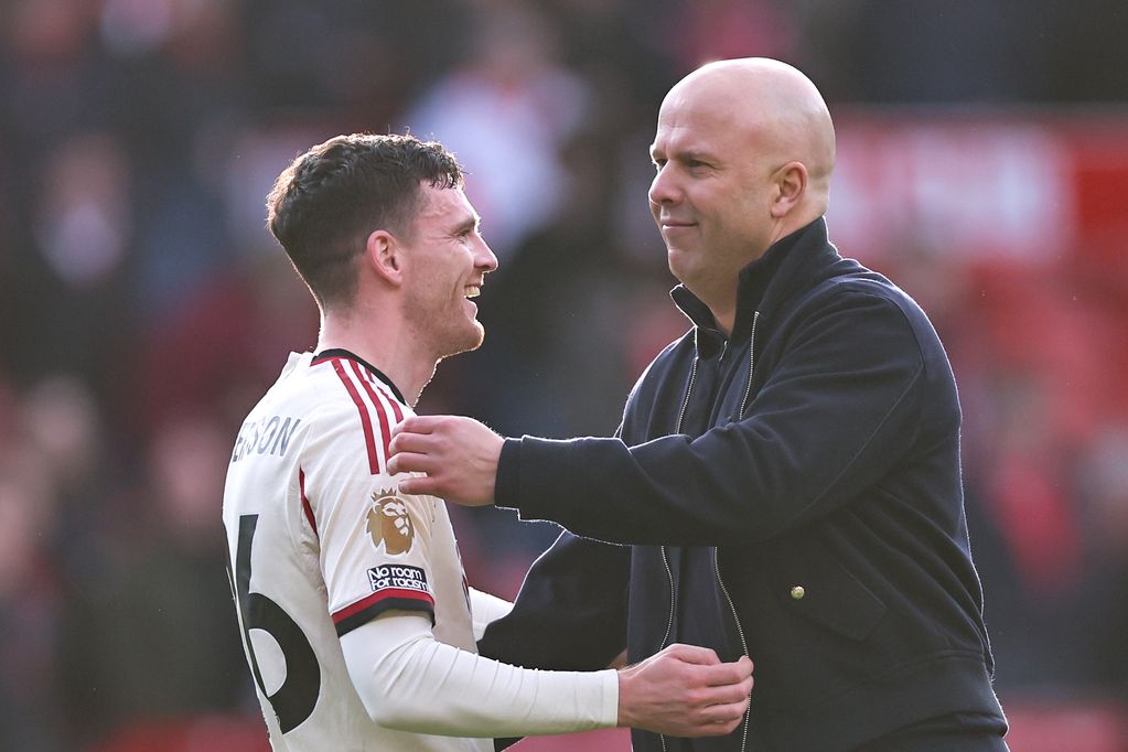 Andy Robertson and Arne Slot after Liverpool won at Nottingham Forest.