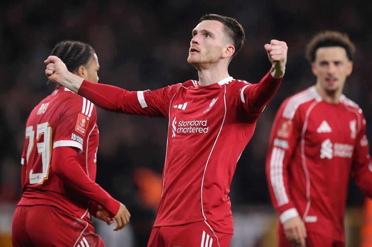 Andy Robertson celebrates after scoring for Liverpool