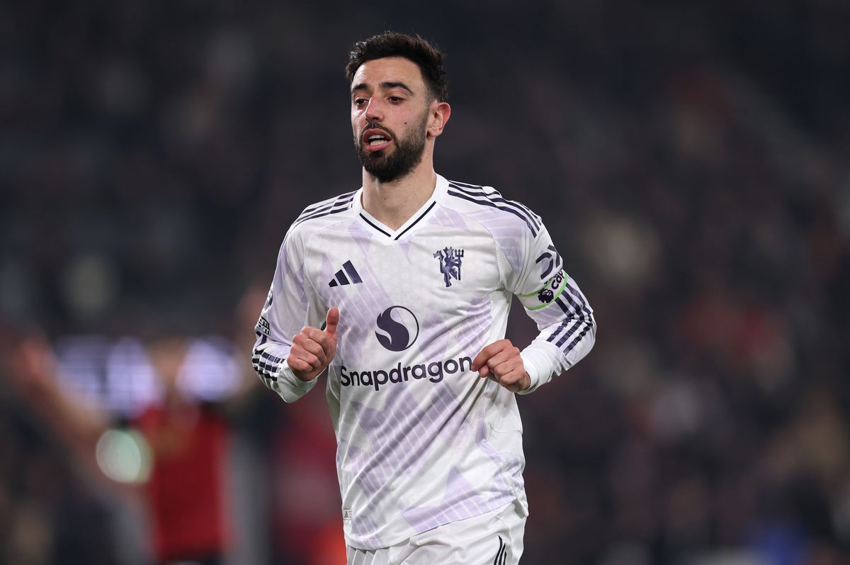 Bruno Fernandes of Manchester United reacts during the Premier League match between Bournemouth and Manchester United at Vitality Stadium on March 20, 2026 in Bournemouth, England.