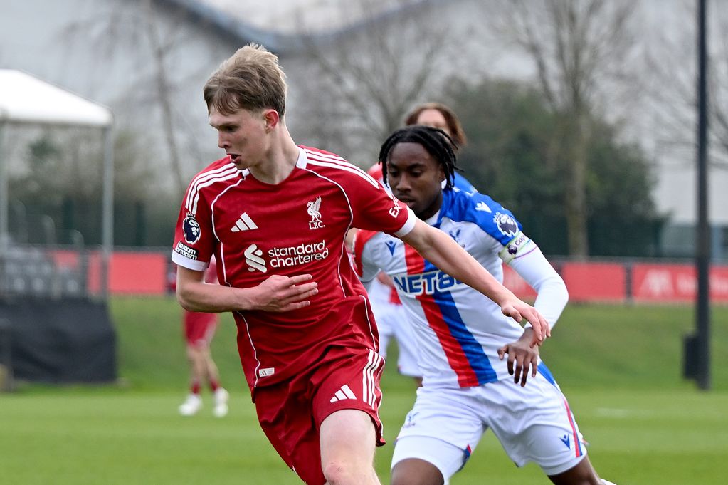 Will Wright in action for Liverpool U21s against Crystal Palace.