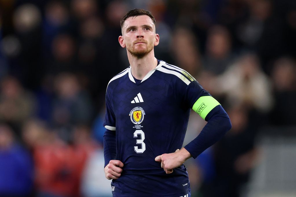 Andy Robertson of Scotland reacts during an international friendly match between Scotland and Ivory Coast  on March 31, 2026 in Liverpool, England
