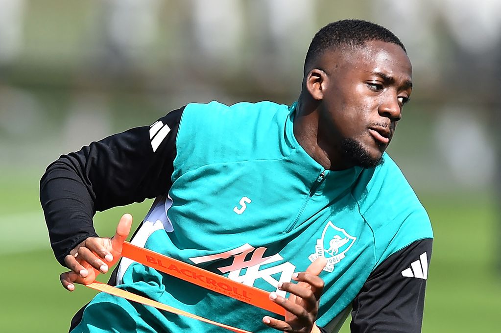 Ibrahima Konate during a Liverpool training session