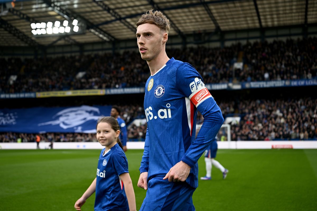 Cole Palmer of Chelsea reacts prior to kick off during the Emirates FA Cup Quarter Final match between Chelsea and Port Vale on April 04, 2026 in London, England