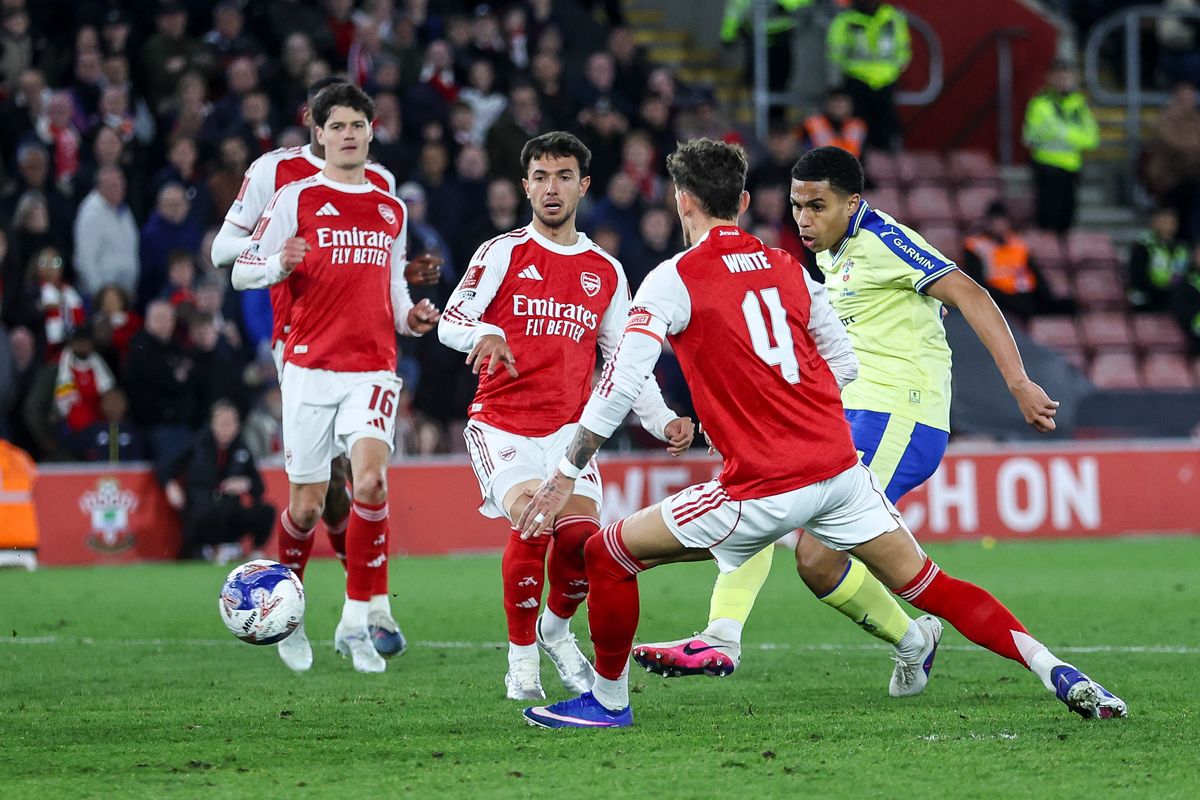 SOUTHAMPTON, ENGLAND - APRIL 04:  Shea Charles of Southampton scores a goal to make it 2-1 during the Emirates FA Cup Quarter Final match between Southampton and Arsenal  on April 04, 2026 in Southampton, England. (Photo by Robin Jones/Getty Images)