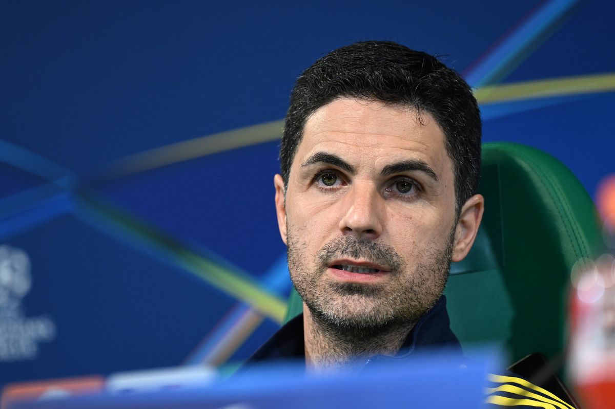 Arsenal manager Mikel Arteta attends a press conference