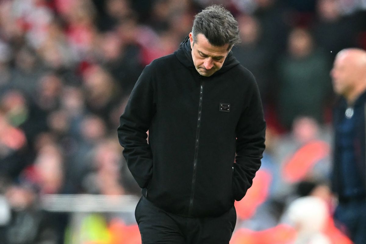 Fulham's Portuguese head coach Marco Silva gestures on the touchline during the English Premier League football match between Liverpool and Fulham at Anfield in Liverpool, north west England on April 11, 2026. (Photo by ANDY BUCHANAN / AFP via Getty Images) / RESTRICTED TO EDITORIAL USE. No use with unauthorized audio, video, data, fixture lists, club/league logos or 'live' services. Online in-match use limited to 120 images. An additional 40 images may be used in extra time. No video emulation. Social media in-match use limited to 120 images. An additional 40 images may be used in extra time. No use in betting publications, games or single club/league/player publications. / 