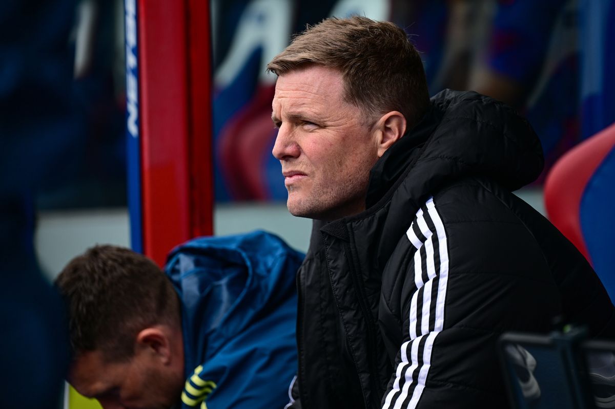 Newcastle United Head Coach Eddie Howe looks on during the Premier League match between Crystal Palace and Newcastle United at Selhurst Park on April 12, 2026 in London, England
