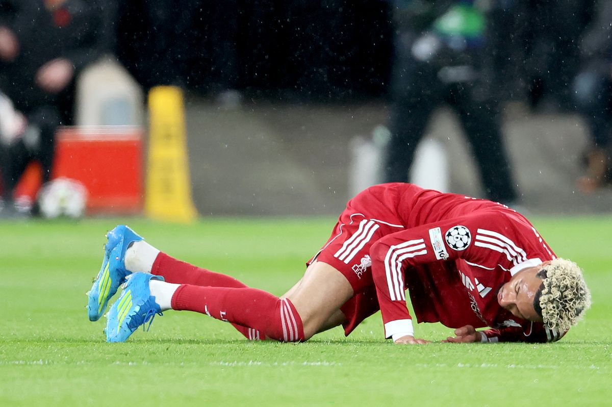 Hugo Ekitike was left in agony after being injured against PSG (Photo by Richard Sellers/Sportsphoto/Allstar via Getty Images)