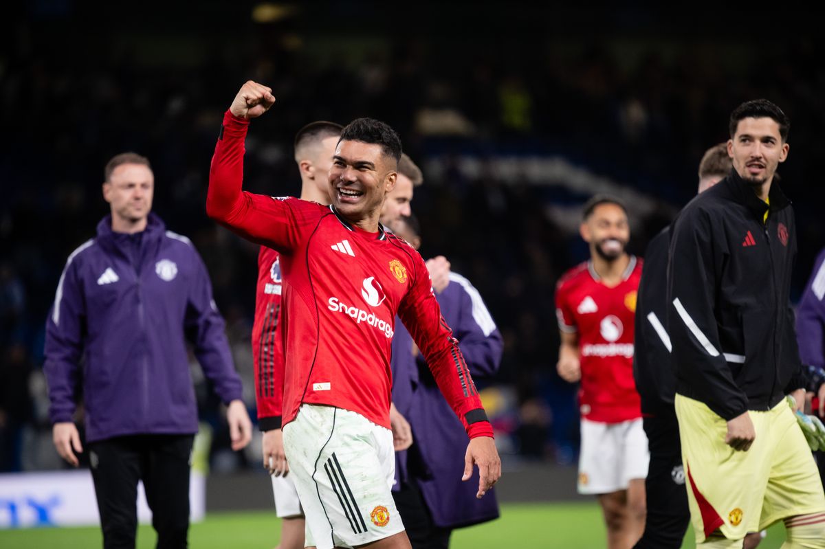 Casemiro celebrates after Manchester United's win over Chelsea