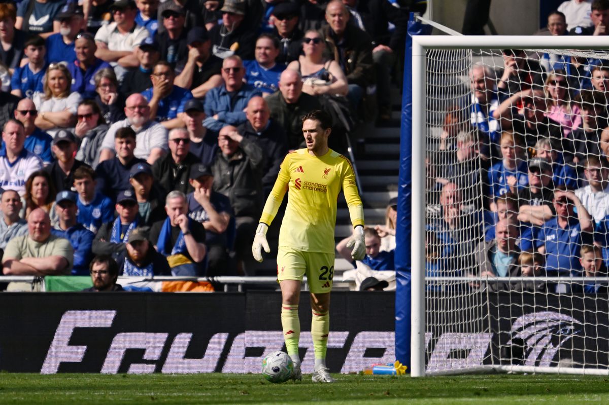 Freddie Woodman of Liverpool looks on during the Premier League match between Everton and Liverpool 