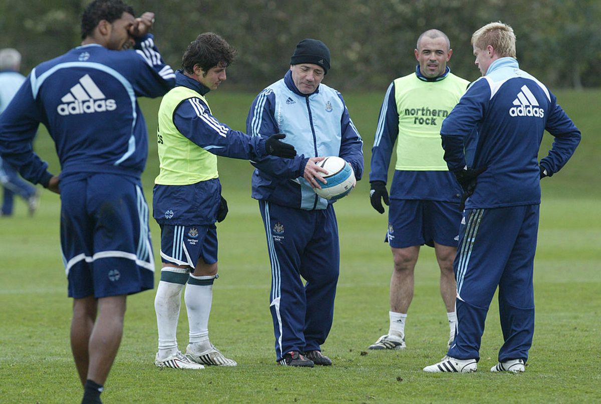 Emre, Kevin Keegan, Stephen Carr and Damien Duff during a Newcastle United training session 