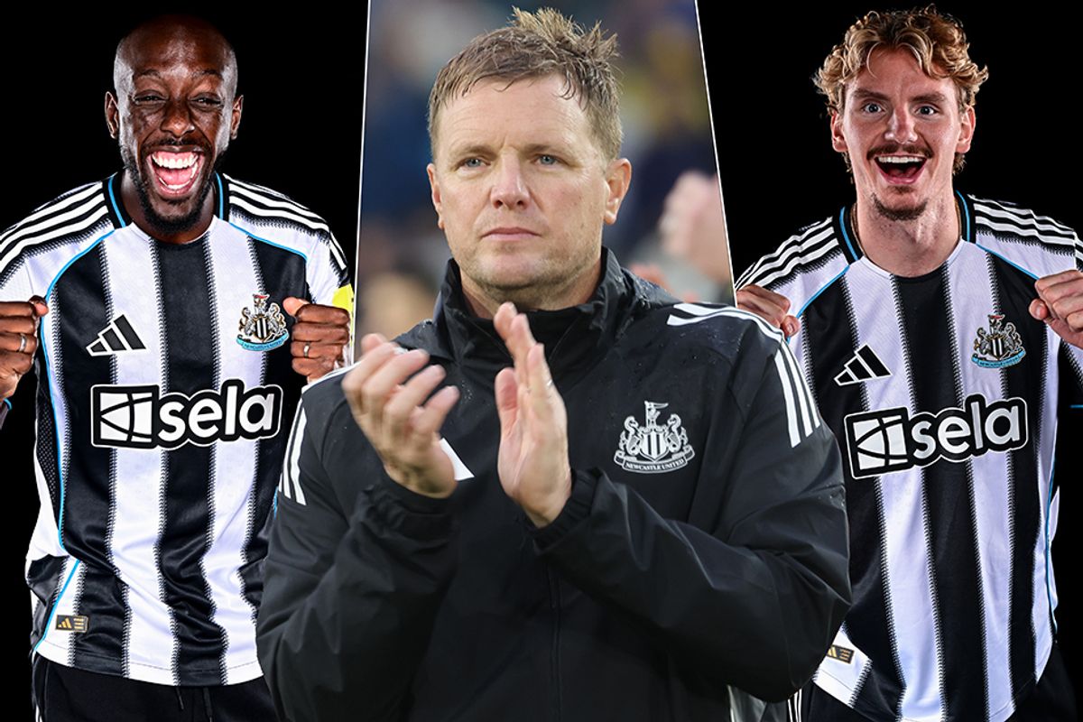 Newcastle United's Yoane Wissa, Eddie Howe and Nick Woltemade