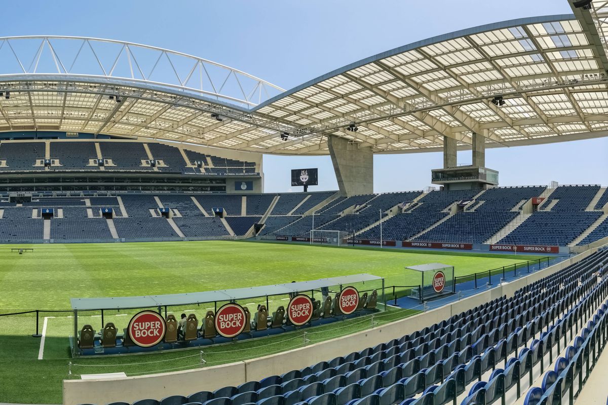 Porto Portugal - 06 05 2023: Inside view of the Dragon Stadium or Estadio do Dragão or Dragon Arena, an all-seater football stadium in Porto, Portugal