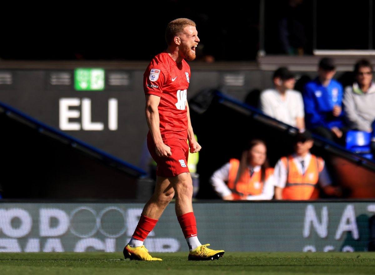 Carlos Vicente of Birmingham City celebrates scoring his team's first goal during the Sky Bet Championship match between Ipswich Town and Birmingham City at Portman Road