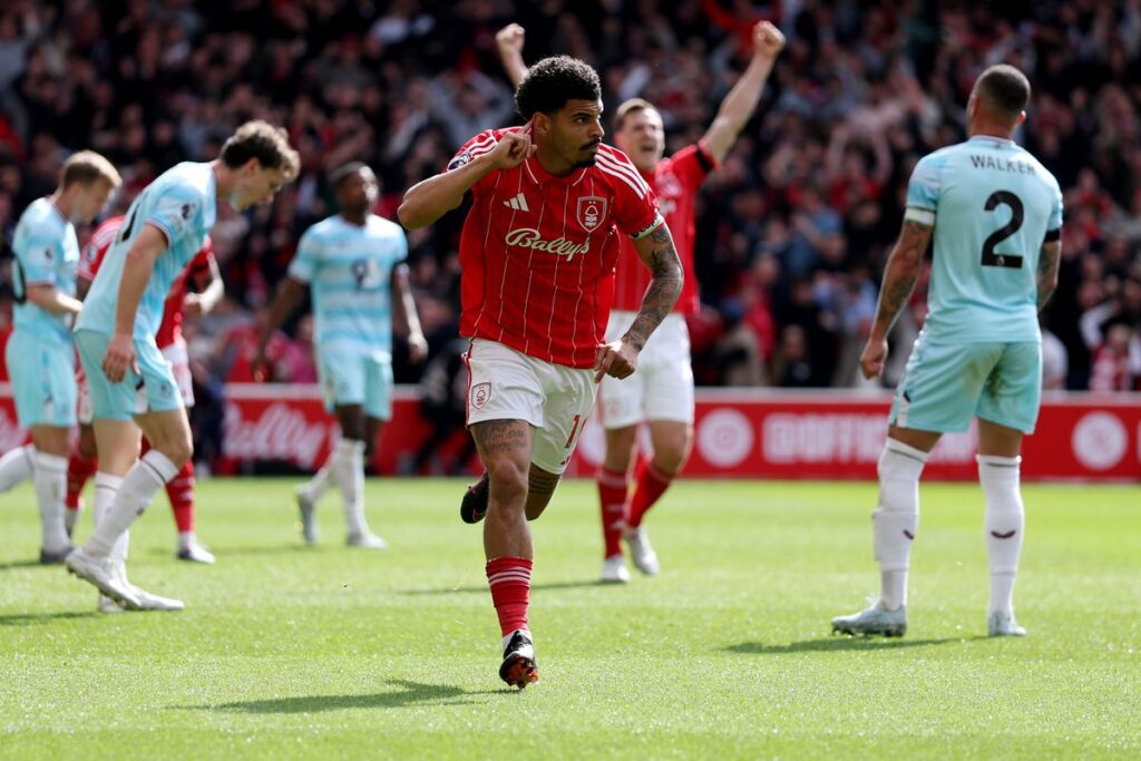 Morgan Gibbs-White of Nottingham Forest celebrates scoring his team's second goal during the Premier League match between Nottingham Forest and Burnley at City Ground