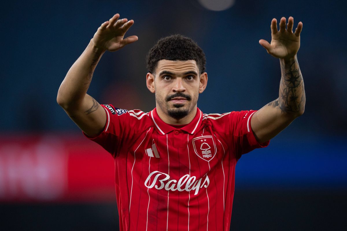 Morgan Gibbs-White of Nottingham Forest acknowledges the fans after the Premier League match between Manchester City and Nottingham Forest at Etihad Stadium