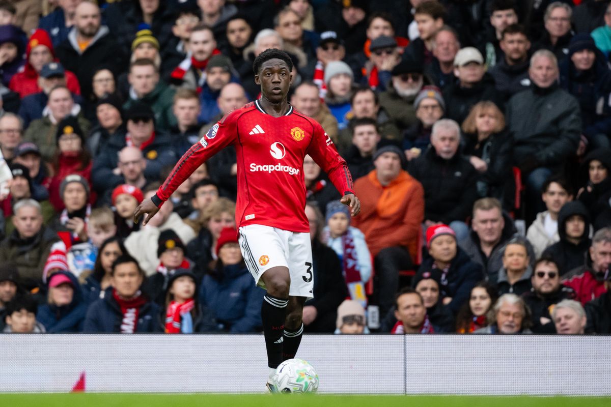 Kobbie Mainoo during the Premier League match between Manchester United and Aston Villa at Old Trafford.