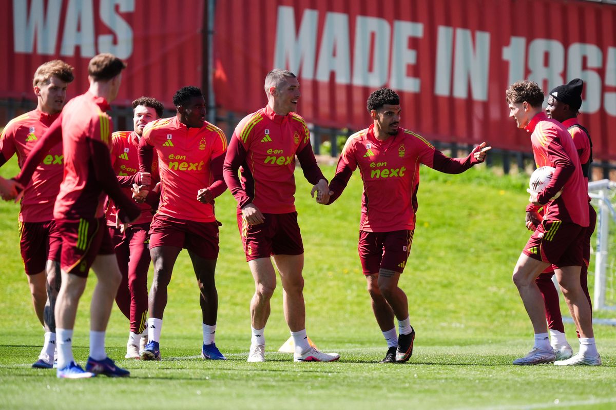 Nottingham Forest players train ahead of the Europa League semi-final first leg against Aston Villa