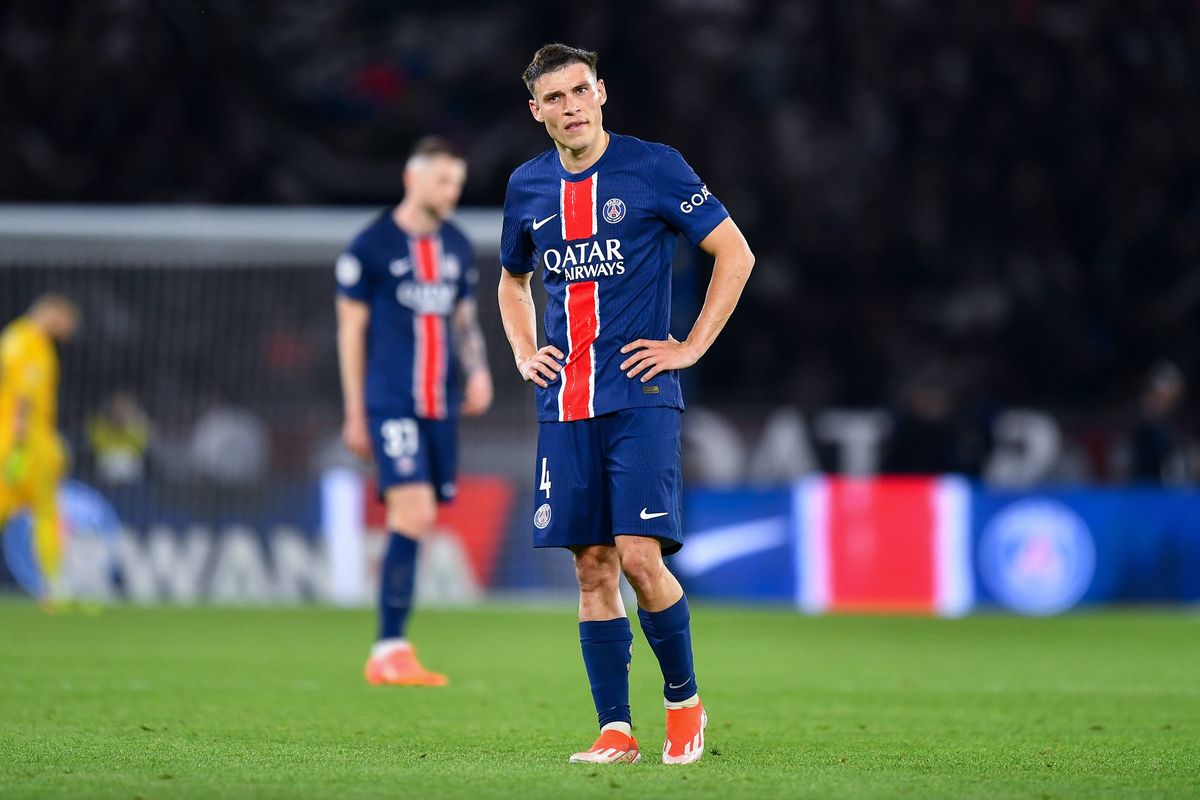 PARIS, FRANCE - MAY 12: Manuel Ugarte of PSG looks on during the Ligue 1 Uber Eats match between Paris Saint-Germain and Toulouse FC at Parc des Princes on May 12, 2024 in Paris, France. (Photo by Franco Arland/Getty Images)