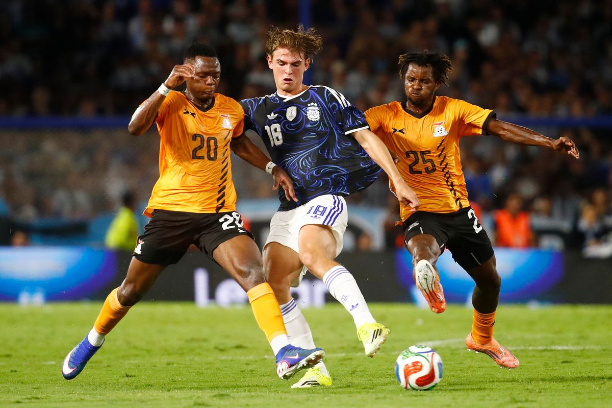 Leicester City striker Patson Daka in action for Zambia in their 5-0 loss to Argentina