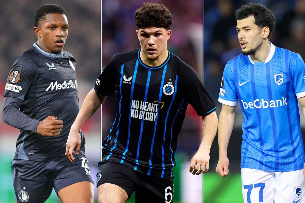 Feyenoord's Givairo Read, Kyriani Sabbe of Club Brugge and Zakaria El Ouahdi of Genk