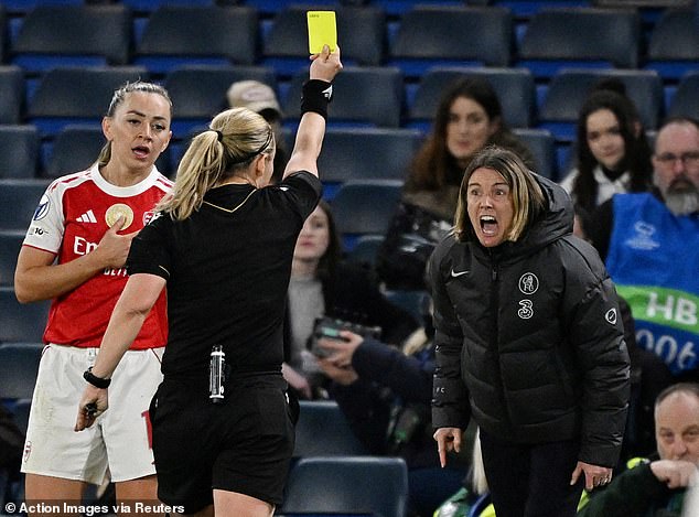 Bompastor was shown two yellow cards after the Chelsea coach fumed over the referee's decision to wave away a foul on Alyssa Thompson