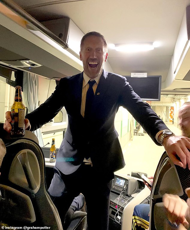 Graham Potter shared a photo from behind the scenes as he celebrated leading Sweden to the World Cup last week