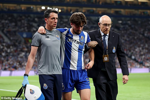 It was a nightmare night for the Porto youngster, who went off injured six minutes after scoring