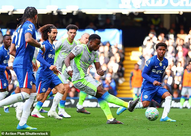 Marc Guehi scores Man City's second in Chelsea's 3-0 defeat at Stamford Bridge on Sunday