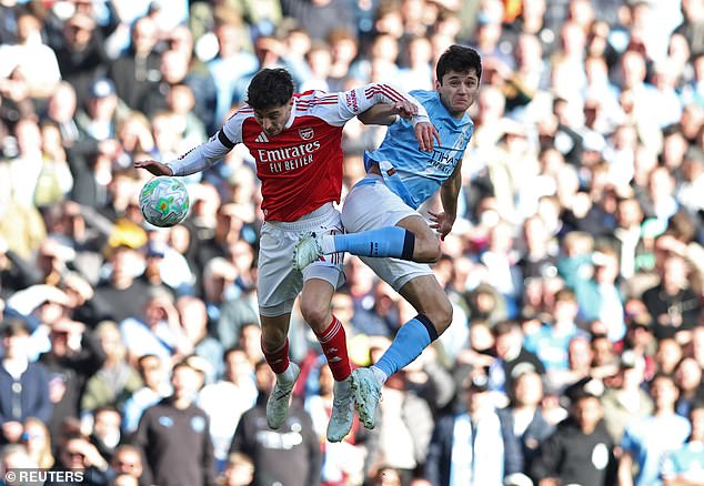 Abdukodir Khusanov (right) has struck up a strong partnership in the centre of defence with Marc Guehi in the persistent absence of Ruben Dias