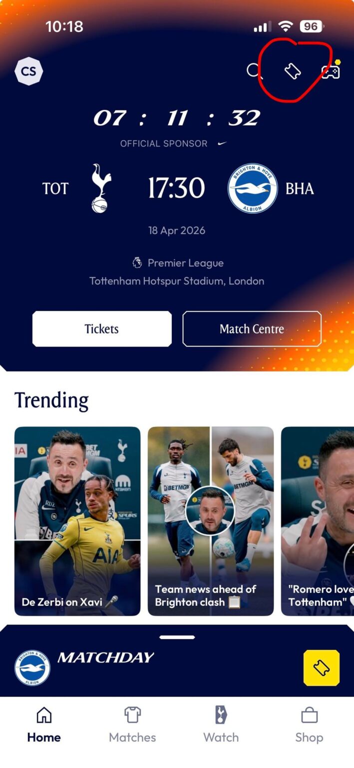 Accessing tickets for match