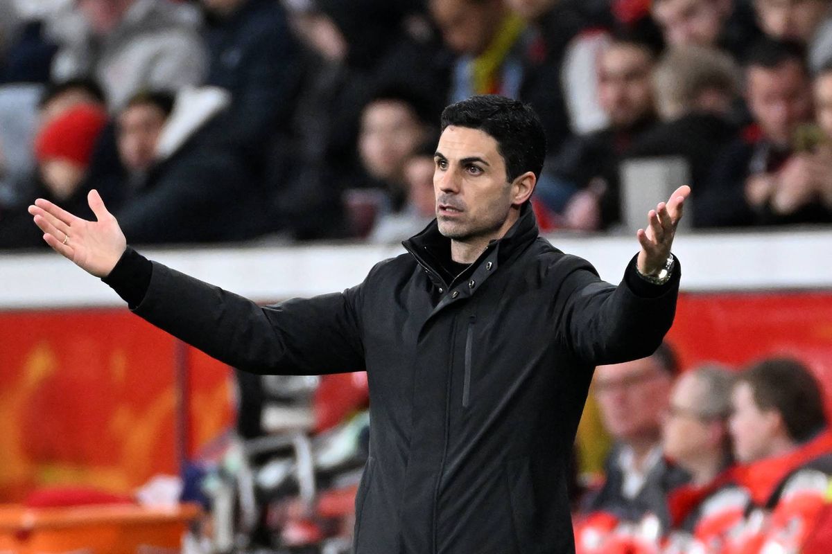 Arsenal's Spanish manager Mikel Arteta reacts during the UEFA Champions League, Last 16, first-leg football match Bayer 04 Leverkusen vs Arsenal in Leverkusen, western Germany, on March 11, 2026