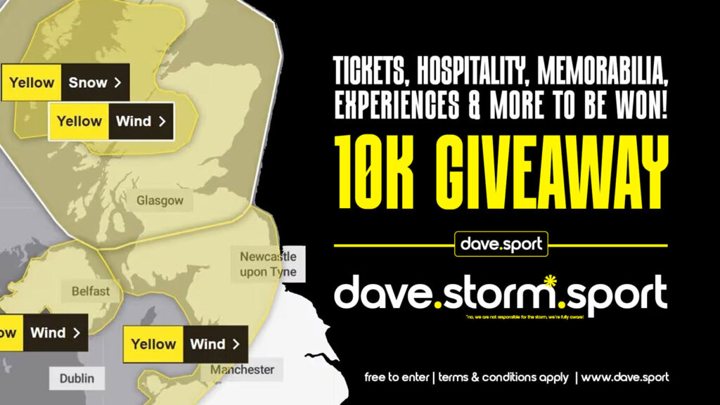 Dave.Sport create a storm to giveaway £10,000 in exclusive tickets and sports memorabilia