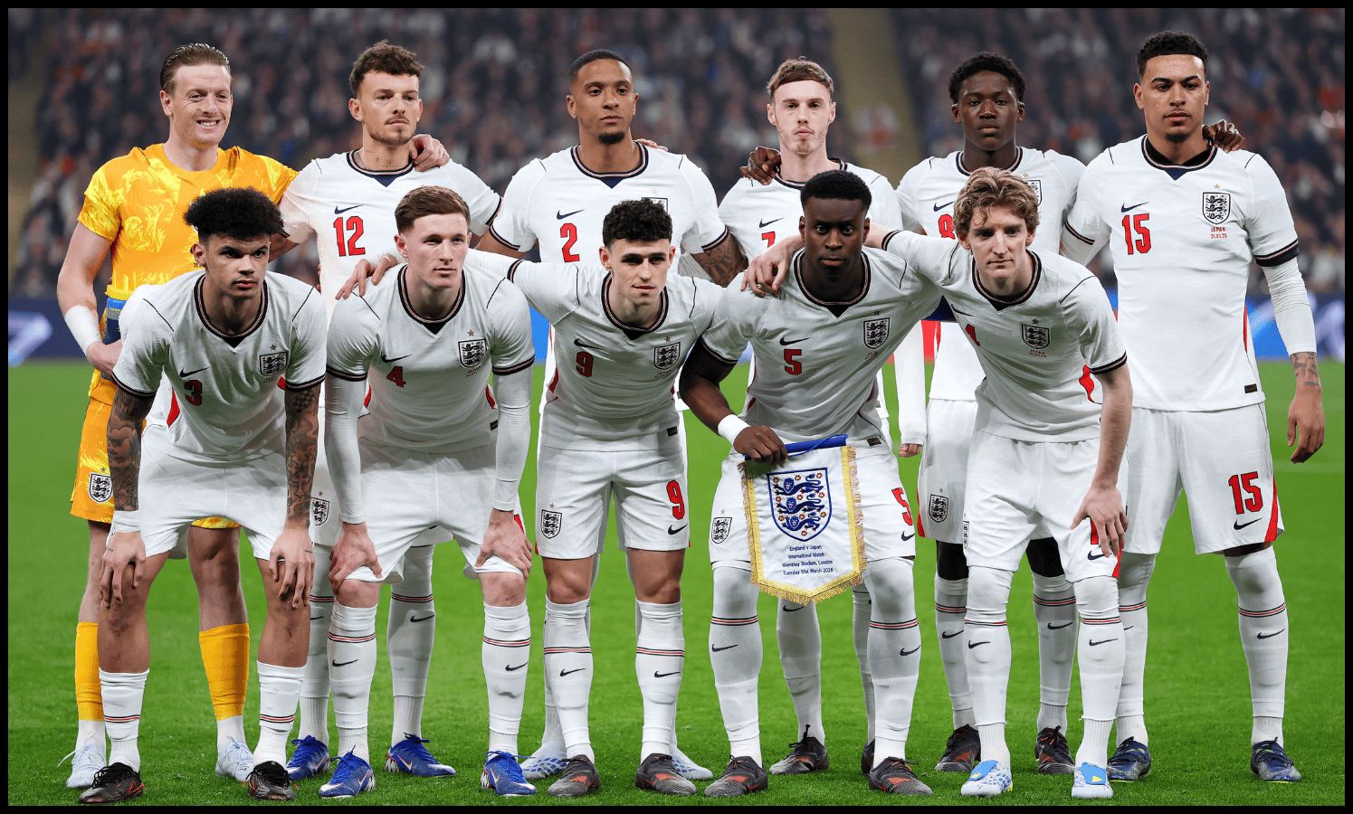 LONDON, ENGLAND - MARCH 31: The England team pose for a photo prior to the international friendly match between England and Japan at Wembley Stadium on March 31, 2026 in London, England