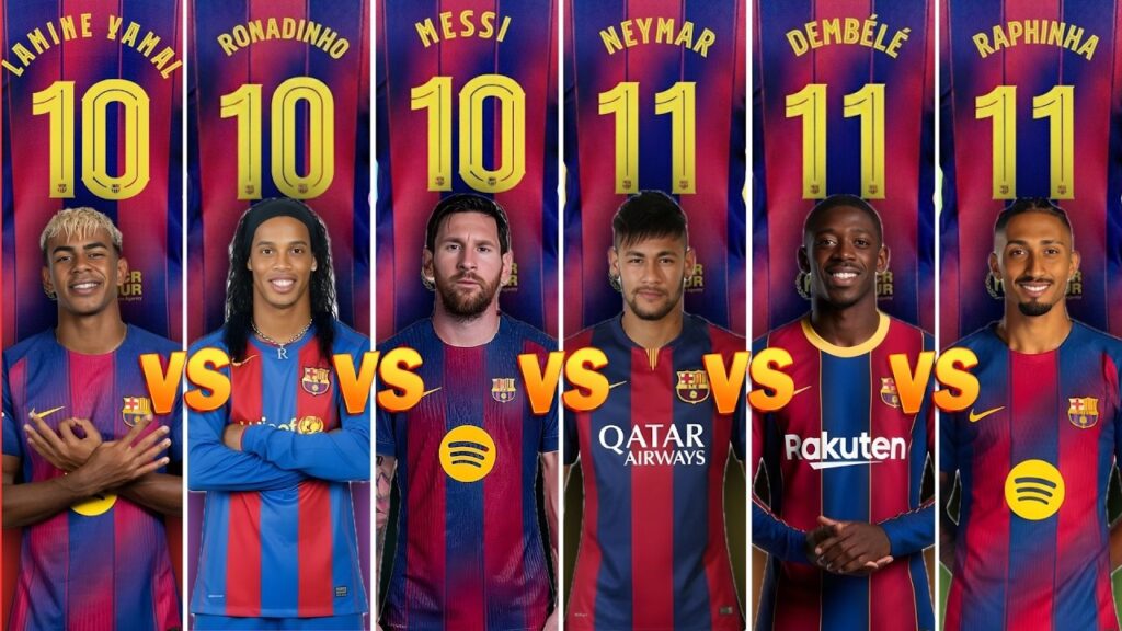 Comparison: Messi vs Ronaldinho vs Neymar vs Dembélé vs Raphinha vs Yamal