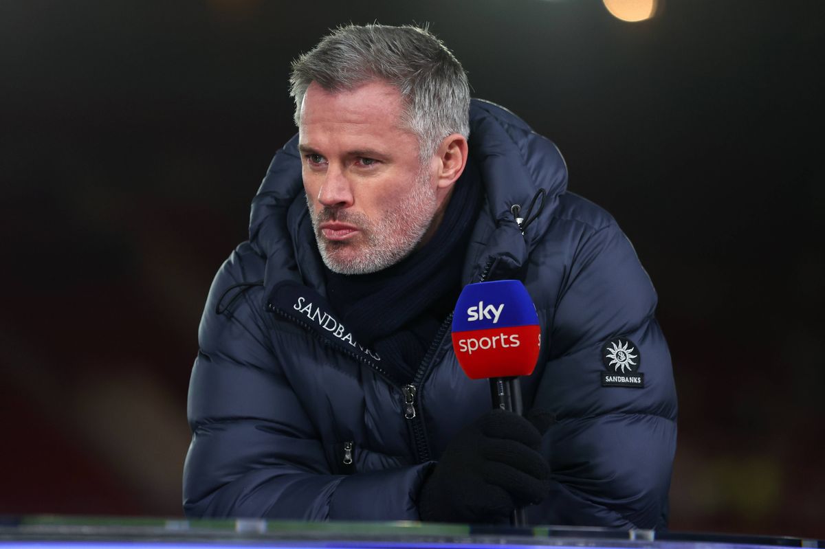 Sky Sports pundit Jamie Carragher during the Premier League match between Nottingham Forest and Tottenham Hotspur at City Ground