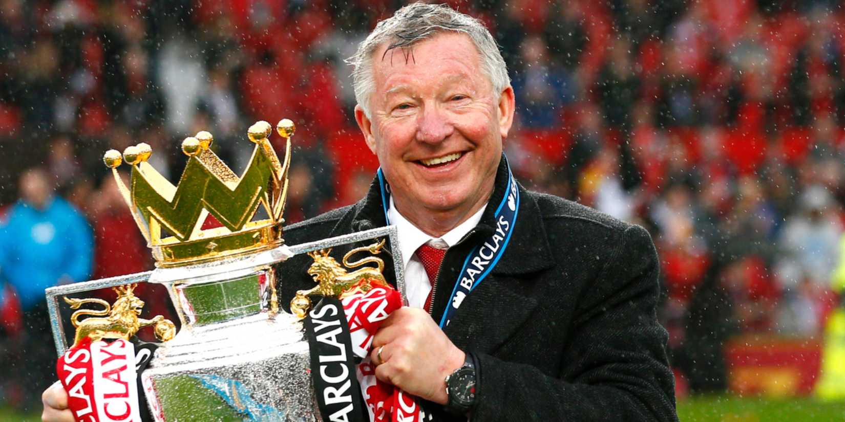 Sir Alex Ferguson with Premier League trophy