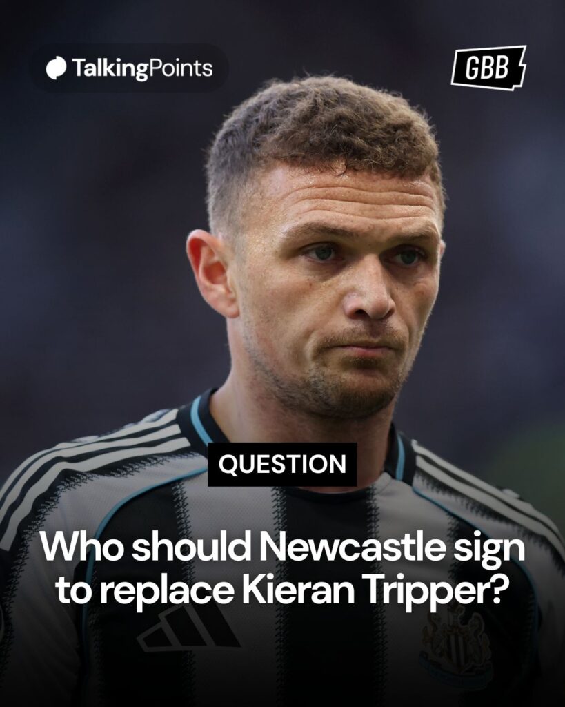 A graphic of Kieran Trippier playing for Newcastle United captioned with the question: 