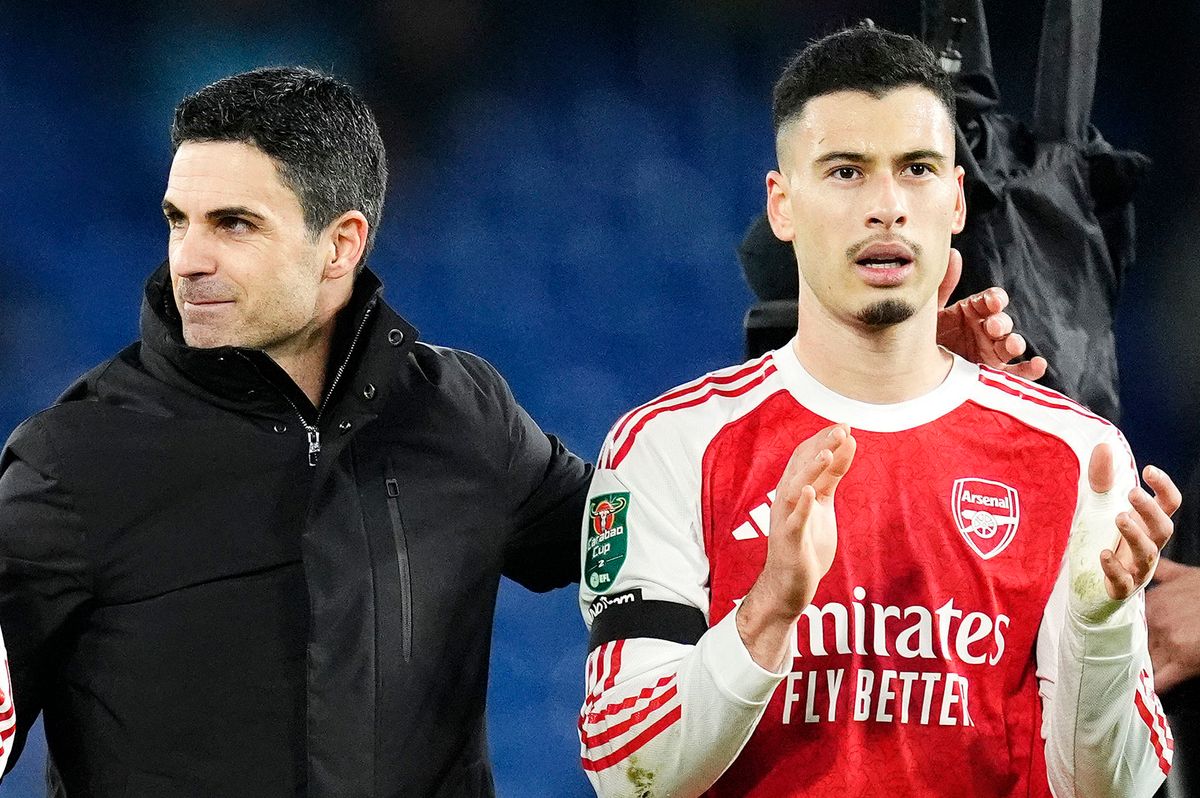 Arsenal manager Mikel Arteta and Gabriel Martinelli