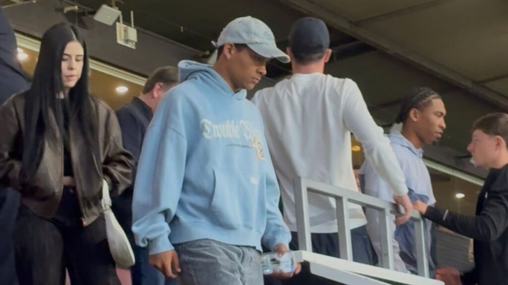 Manchester United defender pictured at Old Trafford after suffering injury setback