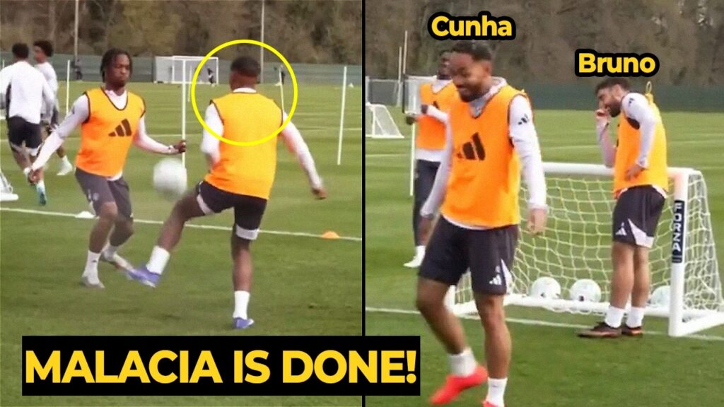 Cunha and Bruno laughed at Tyrell Malacia’s FAIL during training in Dublin