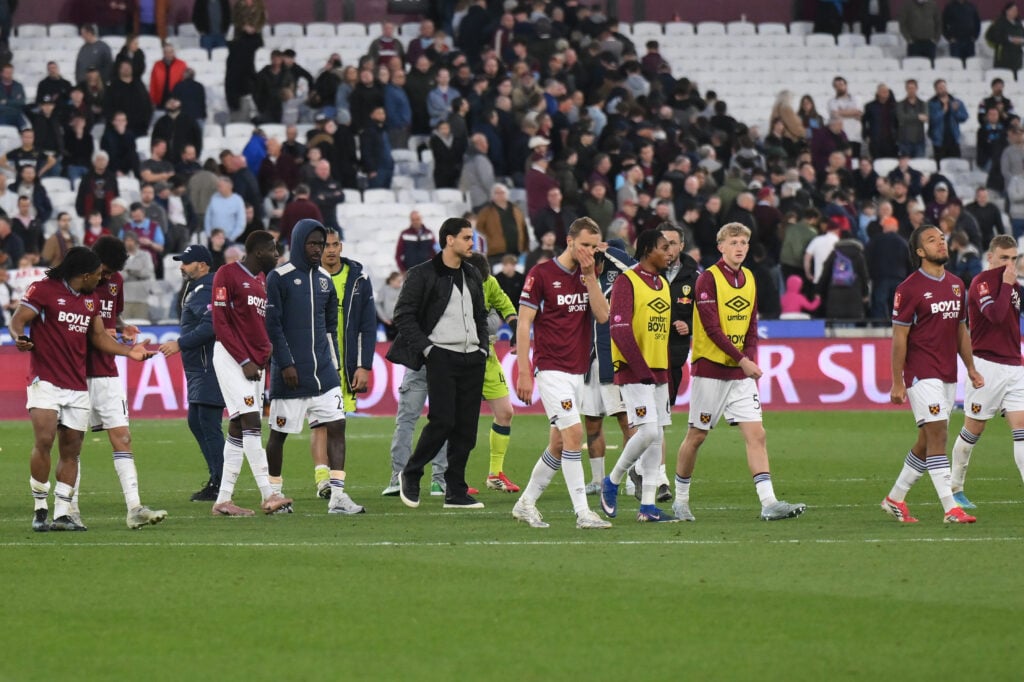 West Ham United players react after West Ham United v Leeds United - Emirates FA Cup Quarter Final
