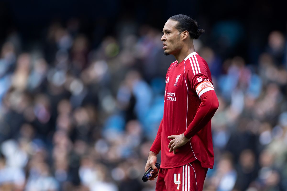 Virgil van Dijk of Liverpool reacts following the Emirates FA Cup Quarter Final match between Manchester City and Liverpool on April 04, 2026 in Manchester, England